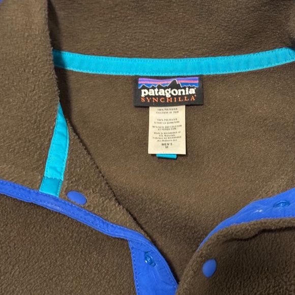 Patagonia Synchilla Mens Medium Brown Blue Snap-T Fleece Pullover - Picture 6 of 7